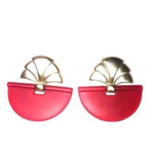 Vintage Art Deco Nouveau Gold  burgundy earrings